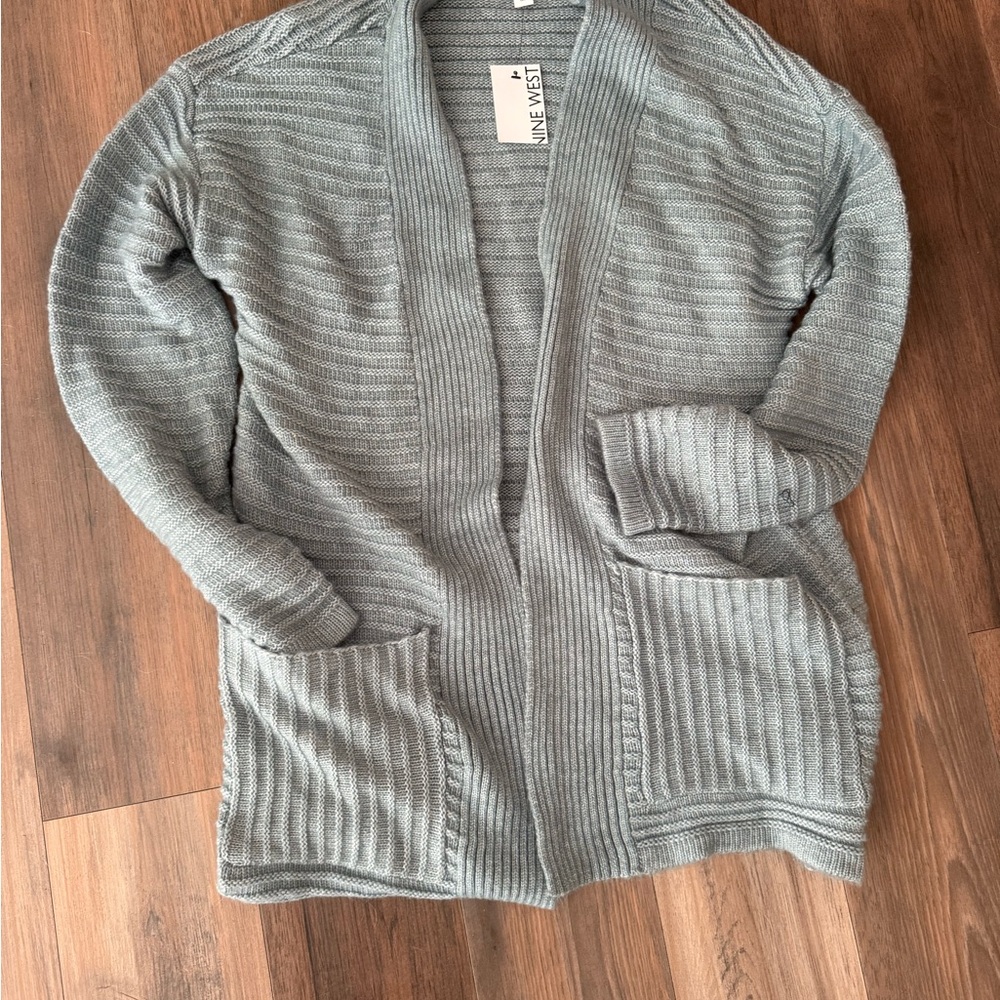 Nine West Light Gray Open-Front Cardigan - Picture 2 of 4